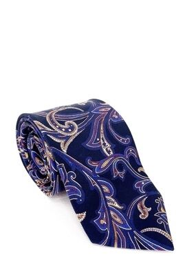 Dolcepunta Men’s 100% Silk Necktie Paisley Navy Yellow Red Made in Italy Tie EUC